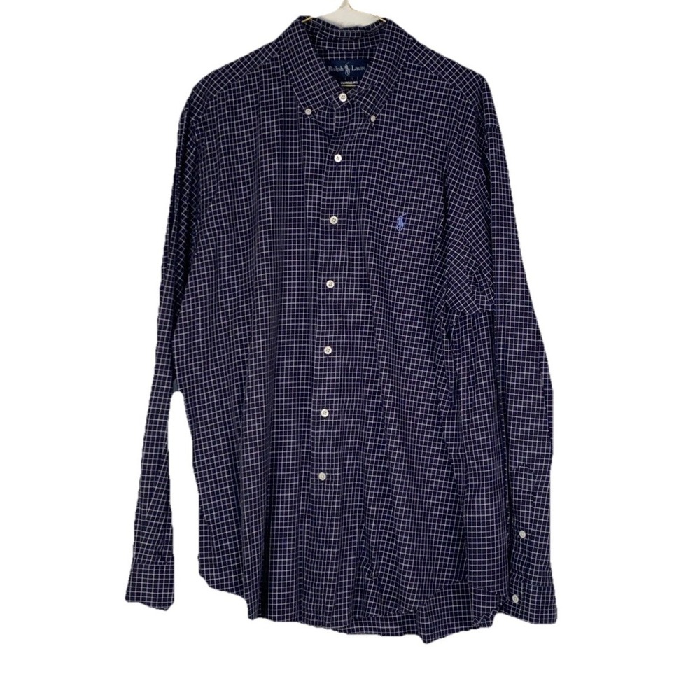 Men's Shirt Ralph Lauren Blue Label XL Button Up Blue Check 100% Cotton Pre-own